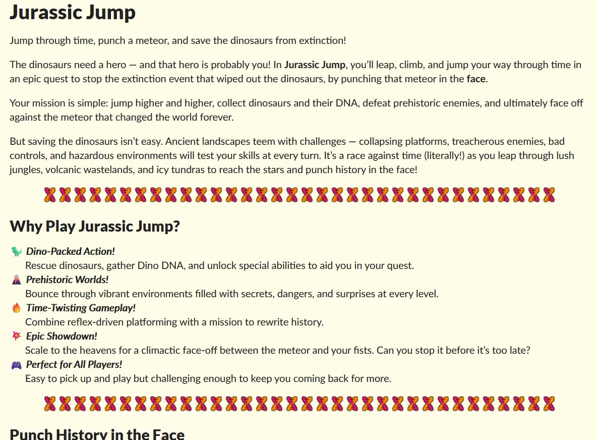 Jurassic Jump Itch Description Jurassic Jump Itch Description